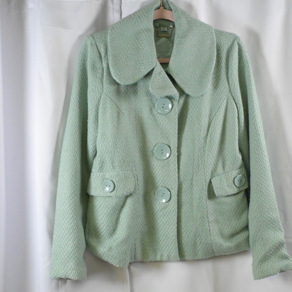 Joujou Women's‎ Medium Green Tweed Cropped Blazer Wool Blend